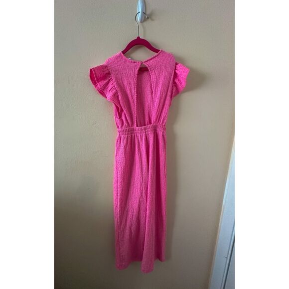 Zara Girls Hot Pink Flutter Sleeve Jumpsuit Size 9 EUC - Picture 2 of 3